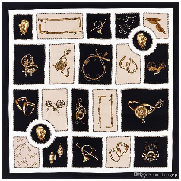 

new twill silk scarf women saddle decoration printing square scarves fashion wrap female foulard large hijab shawl neckerchief 130*130cm, Blue;gray