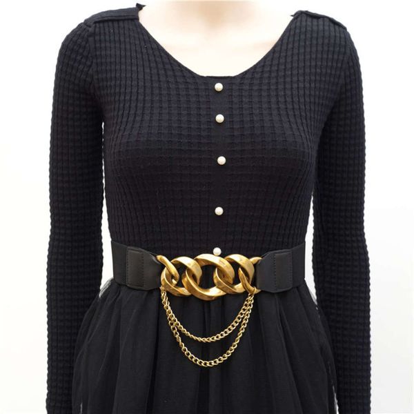 

belt fashion chain decorative metal women's skirt elastic belt black, Black;brown