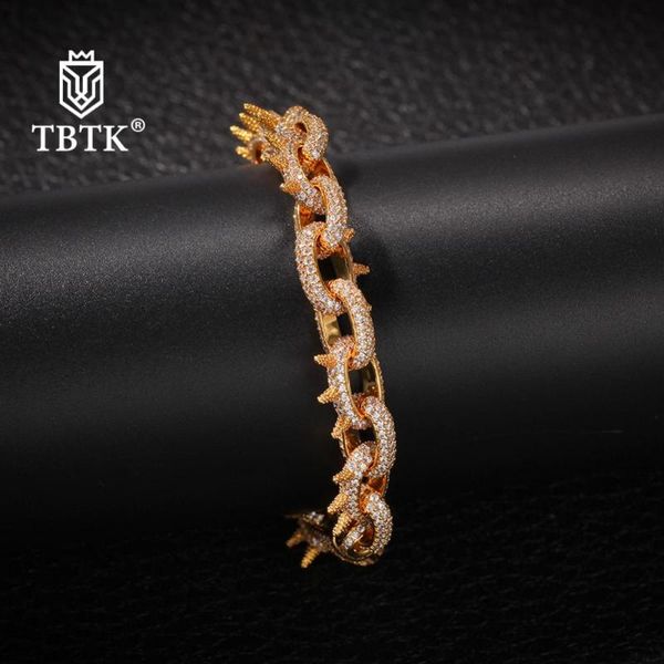 

tbtk new 2020 iced out 13mm spikes rivet cone stud bracelet men gold hiphop jewelry punk western style trendy, Black