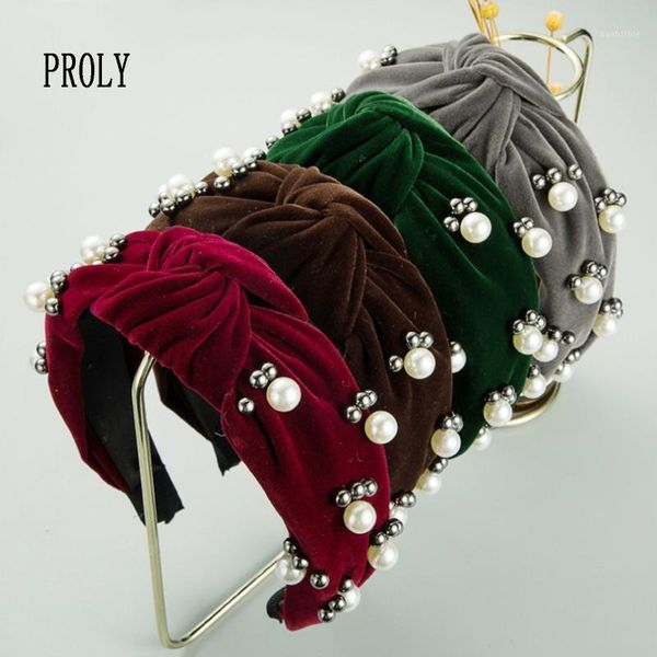 

fashion women hair accessories wide side headwear pearls band high-grade flannel hairband casual headband1