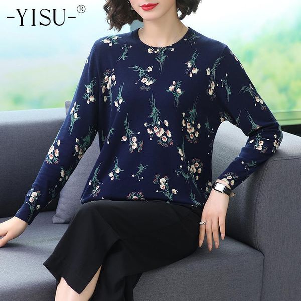 

women's sweaters yisu flower print sweater women autumn winter o-neck long sleeve pullover casual jumper fashion loose knitted, White;black