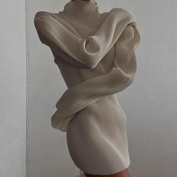 

casual dresses women's dress long sleeve slim knitted spring autumn ladies bulky turtleneck bodycon mini-dress white, Black;gray