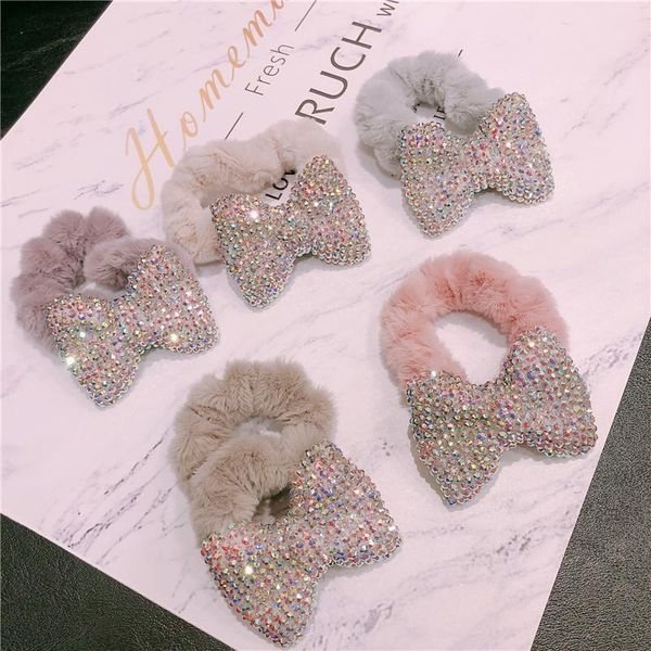 

hair clips & barrettes korean fashion rhinestone bowknot band elastic plush ring rubber headband tie accessories for women 2021, Golden;silver