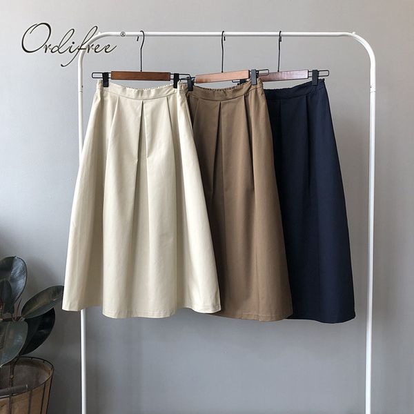 

autumn korea style women high waist loose casual female midi skirt 210415, Black