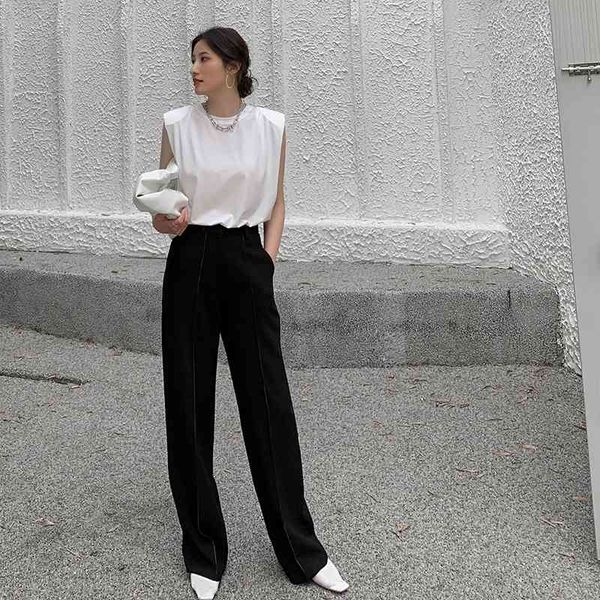 

women white black pants 2020 summer casual white high waist office lady classic straight pants femme workwear pants, Black;white