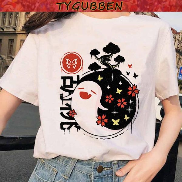 

women's t-shirt 100% cotton t shirt women 2021 game genshin impact hu tao keqing print graphic t-shirts short sleeve femme tshirt ropa, White