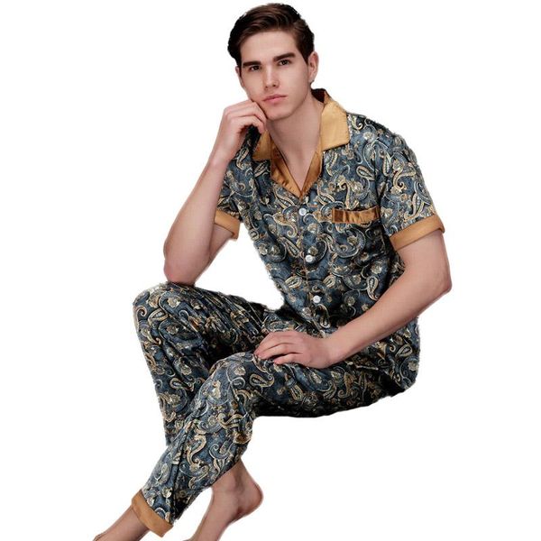 

men's sleepwear silk robe pajamas kimono bathrobe casual summer delicate printing, Black;brown