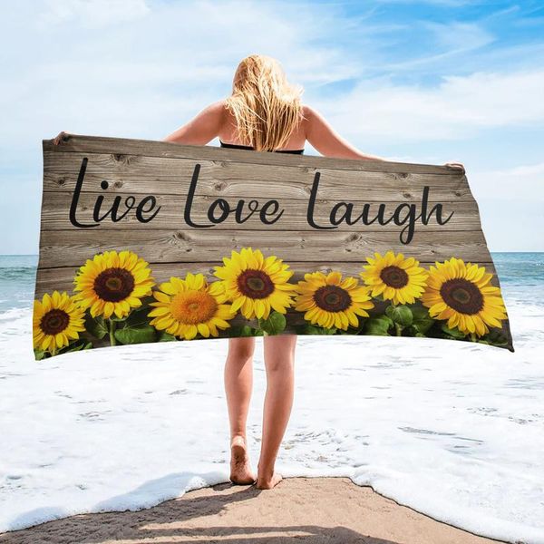 

towel farm sunflower flower vintage wood grain beach luxury quick-dry microfiber bath towels yoga mat sport swimming