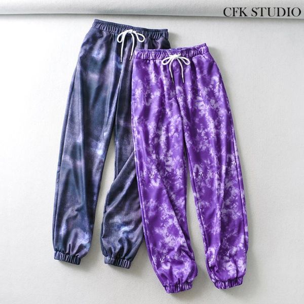 

women's pants & capris 2021 women autumn sport with elastic waist colorful striped long pant femme casual streetwear purple cotton trou, Black;white