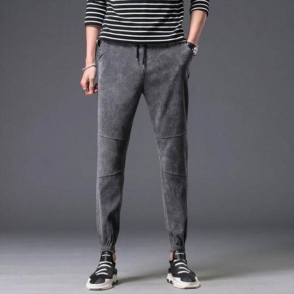 

korean streetwear version of women pants the trend beam foot sports casual feet corduroy harlan sweatpants, Black