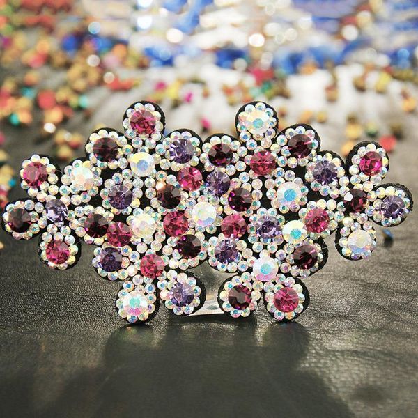 

hair clips & barrettes hairpin jewelry leather flower horsetail spring clip ornament crystal disc headdress, Golden;silver