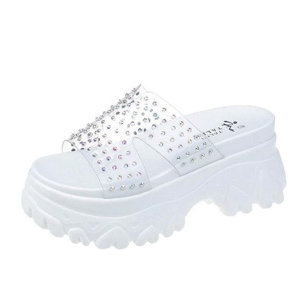 

slippers transparent women's fashion simple pure color all-match rhinestone dress sweet and elegant platform, Black