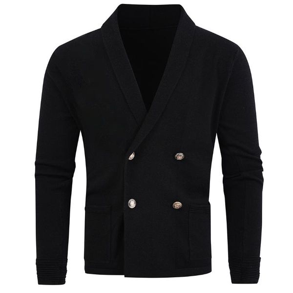 

men's sweaters autumn winter 2021 double breasted sweater solid color turtleneck cardigan, White;black