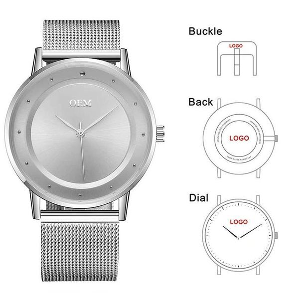 

wristwatches cl043 men watches silver stainelss steel mesh strap japan quartz movement custom logo oem, Slivery;brown