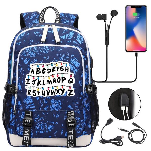 

strangerr things usb charging backpack notebook laptravel bags students schoolbags