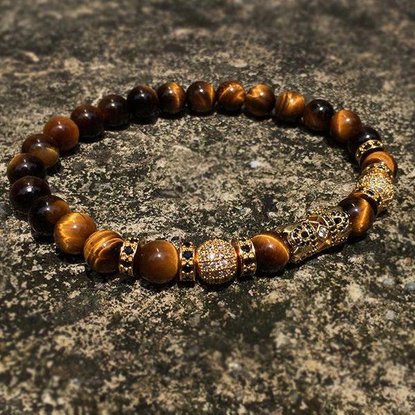 

charm bracelets 2021 men's luxury natural tiger eye stone cz crown jewelry bracelet holiday gift for men and women, Golden;silver
