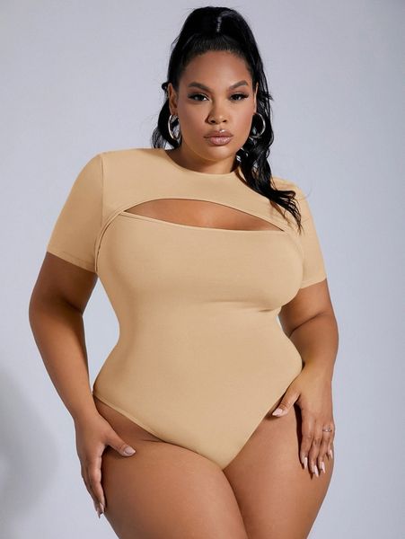 

sxy plus solid cut out bodysuit 77is#, Black