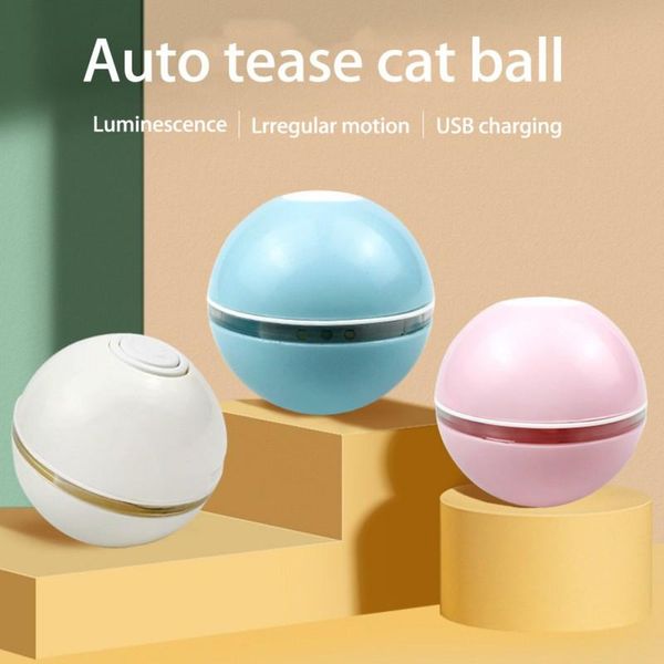 

electric cat toy ball colorful led rolling flash with bell feather usb rechargeable for puppy cats dogs toys