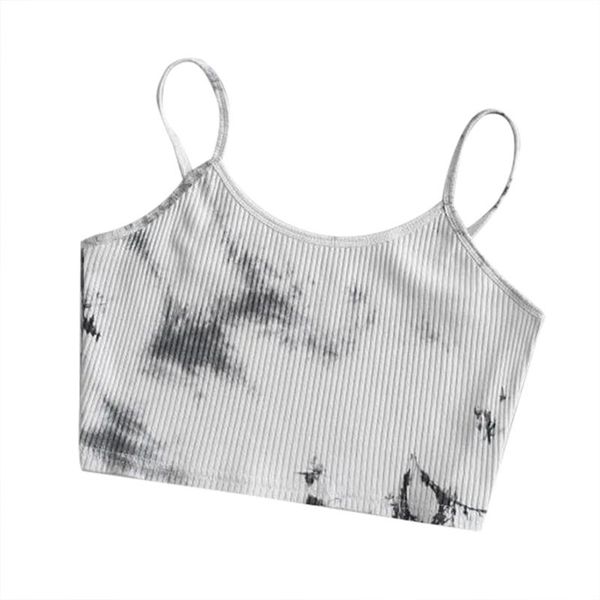 

women's tanks & camis women fashion tie dye print tank vest spring summer sleeveless crop ribbed knitted leisure basic bodycon bra, White