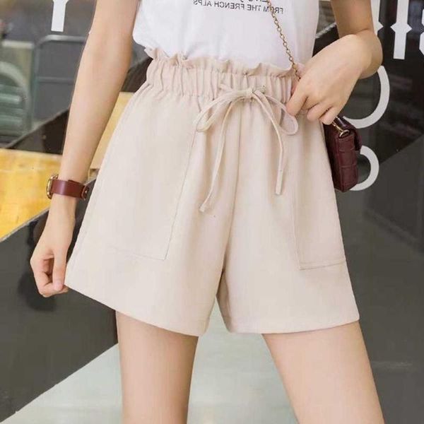

women's shorts women casual high waist lace up pocket ruched wide leg short trousers wdc8158, White;black