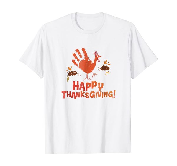

cute kids hand print turkey happy thanksgiving t shirt, White;black