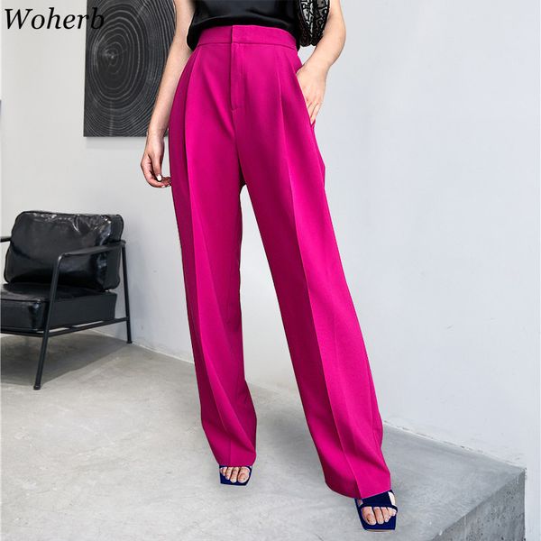 

high waist wide leg pants women solid vintage trousers streetwear female pockets office lady pantalon femme 25733 210417, Black;white