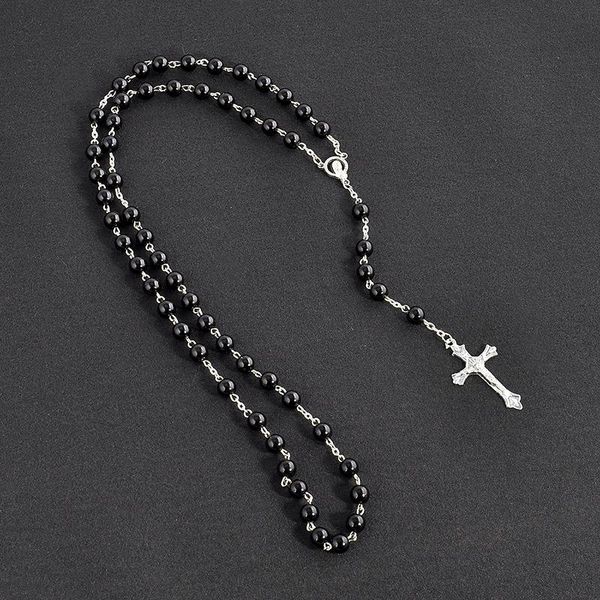 

pendant necklaces 2021 fashion handmade round glass bead catholic rosary quality cross necklace beads religious pendants, Silver