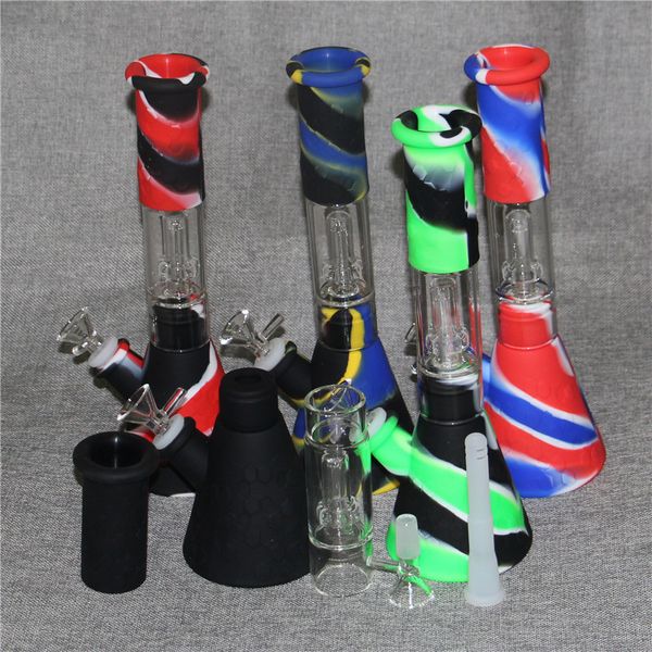 Silicone Bongs Hookah Shisha Dab Rigs com 14mm tigela de vidro mini bongo tubo de água pequena