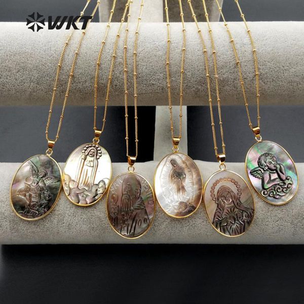 

pendant necklaces wt-n1083 wkt wholesale arrival fashion unique design holy jewelry oval shape engraved shell necklace, Silver