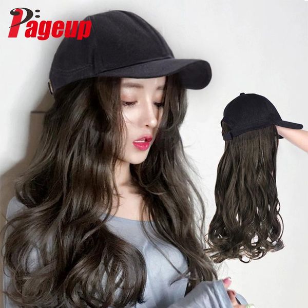 

synthetic wigs pageup long embroidered baseball hooded wig natural black brown straight combine hat adjustable