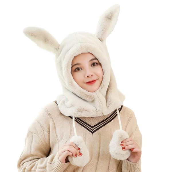 

winter cute plush soft hat women girl neck protector warm and ear protection cycling caps & masks, Black