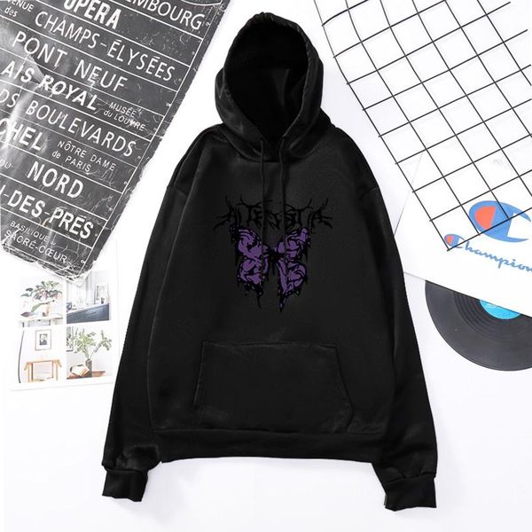 

women's t-shirt ladies butterfly print hooded pullover gothic long sleeve shirt cool girl trend streetwear spring and autumn camise, White