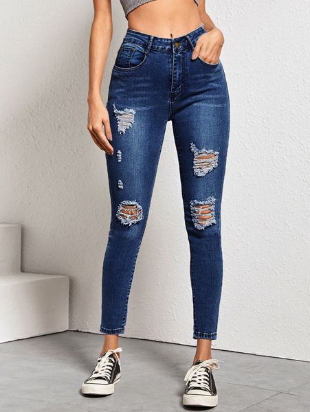 

high waist high stretch slant pocket skinny jeans m38o#, Blue