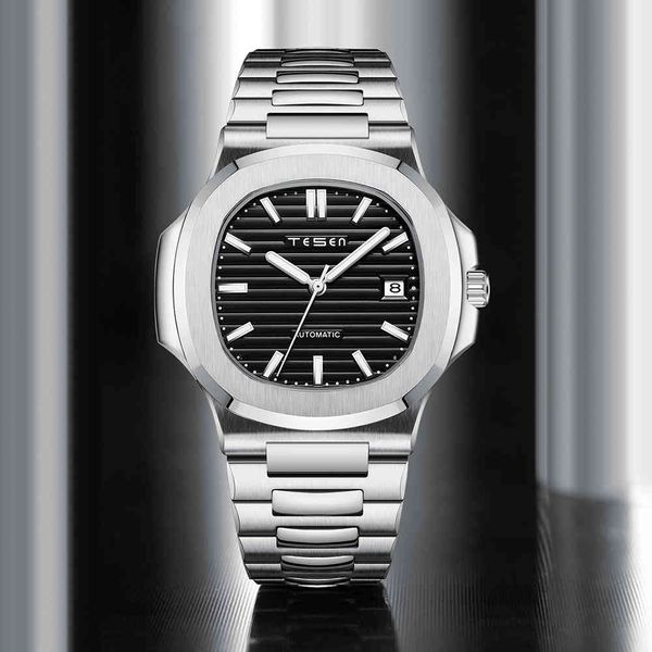 

men's watches fashion business automatic mechanical fire luxury sports clock male waterproof 50m, Slivery;brown