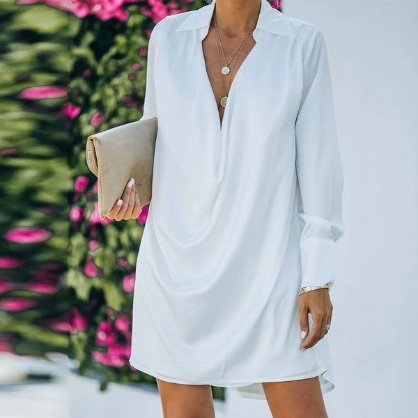 

casual dresses autumn office lady elegant solid long sleeve drape party dress summer fashion button shirt women loose, Black;gray
