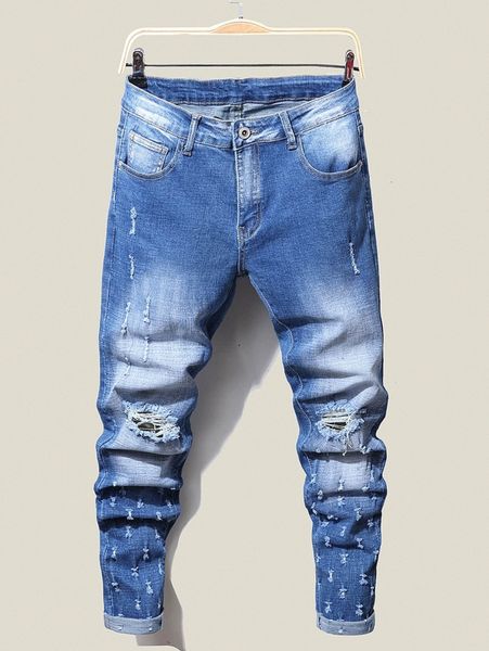 

men ripped stone washed skinny jeans 25wz#, Blue