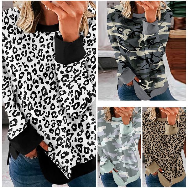 

women's hoodies leopard print hoodless sweater loose pullover casual long-sleeved, Black