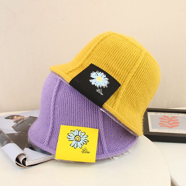 

autumn winter new-style sun flower sticks cloth knitting fisherman hat female korean edition student lovely joker wool bowl hat, Blue;gray