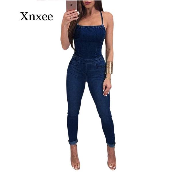 

women's jumpsuits & rompers backless denim jumpsuit women elegant lace up sleeveless pencil pants jean casual night club overalls rompe, Black;white