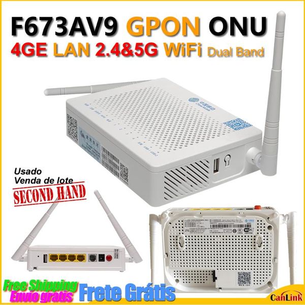 

fiber optic equipment 5pcs/lot zte f673a v9 4ge +voice +usb 2.4g& 5g dual band wifi f673av9 onu gpon modem ftth ont english firmware termina
