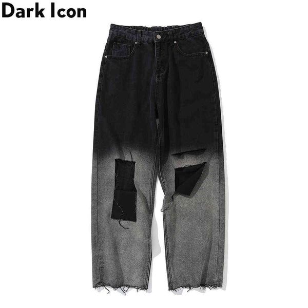 

gradient unlock hemline denim pants men loose men's jeans 210603, Blue