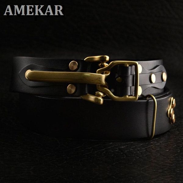 

belts belt 1pc 3.8*110-125cm men's first layer cowskin handmade genuine leather knight brass pin buckle waistband, Black;brown