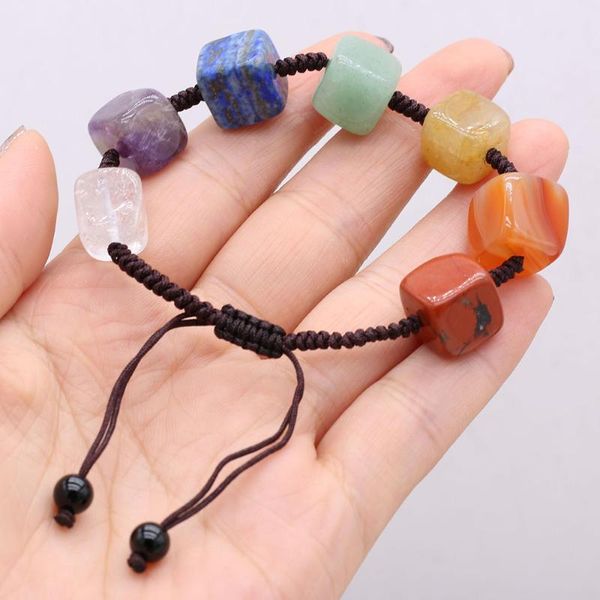 

link, chain natural 7 chakra reiki heal square stone women girl semi-precious stones bracelets birthday party gifts size 12x12mm, Black