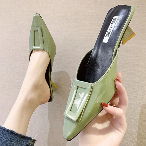

pointed shoes 2021 han edition joker baotou half dragged thick with cool slippers female summer wear, Black