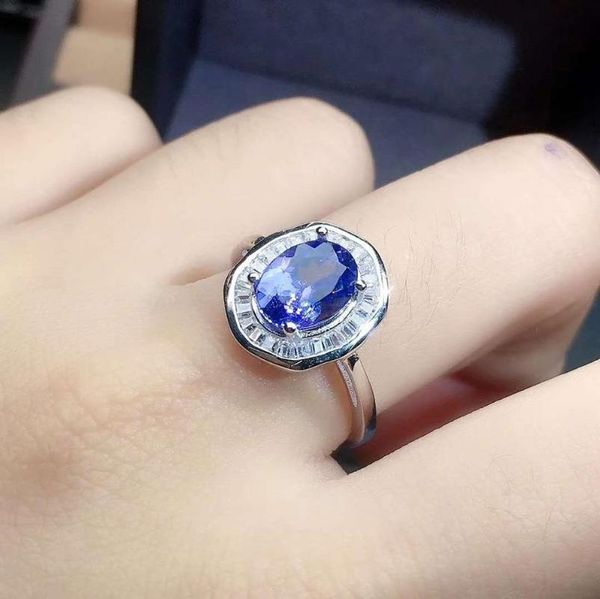 

cluster rings natural and real tanzanite luxury ring gemstone 925 sterling silver fine jewelry, Golden;silver