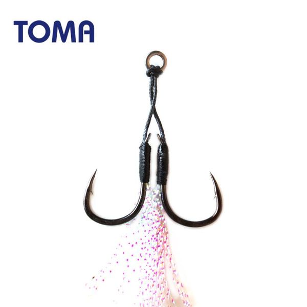 

micro assist jig hooks black nickel high carbon steel 12# 14# sea fishing double hook shore jigging tackle fishhooks