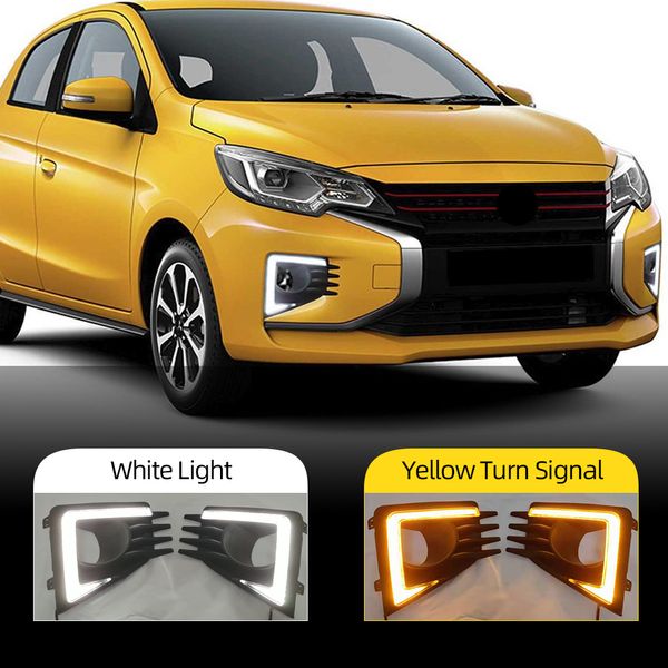 2pcs Car DRL Lampada a LED LED luce di marcia per Mitsubishi Mirage 2020 2021 Dynamic Yellow Turn Segnale Funzione 12V