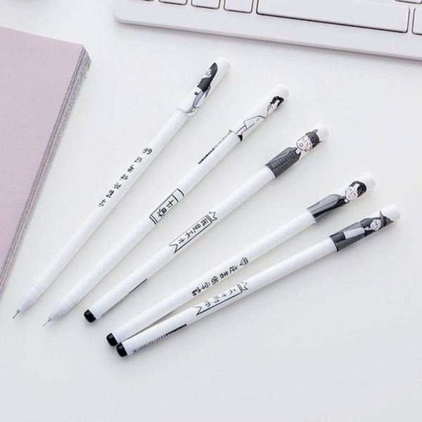 

refills 4pcs fresh simple 0.5mm metal cap gel pen black ink gift students pens stationery school office writing supplies, Black;red