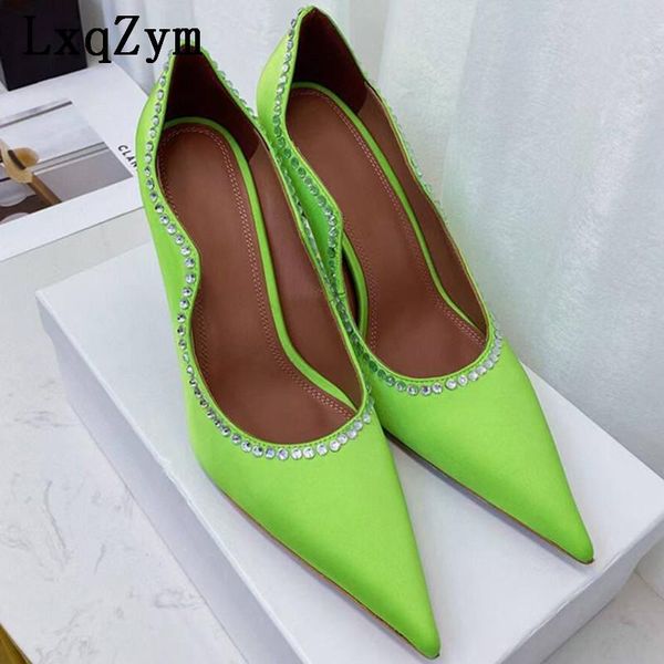 

dress shoes luxury fashion satin bridal wedding high heels crystal decor stilettos pointed toe evening party women pumps, Black