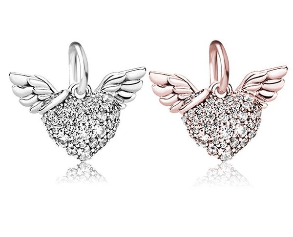 

fits pandora bracelets 20pcs wings of love crystal pendant silver charms bead dangle charm beads for wholesale diy european sterling necklac, Black
